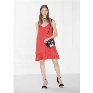 & Other Stories Plumeti Slip Dress 10 - Coral Swiss Dot Ruffle Hem Mini